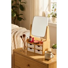 Feyza Design Bambu Çekmeceli Dönen Ayna ile Şık Takı Düzeni