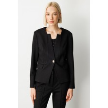 Ekol Tek Düğme Simli Kumaş Kadın Ceket 5141