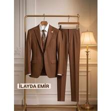 İlayda Emir Özel Tasarım,slım Fıt, Blazer, Erkek Takım Elbise, Kahvrengi