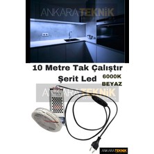 10 Mt. Beyaz 6000K Şerit LED Işık ve Aç/kapa Anahtarlı Adaptör