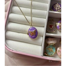 Moderncevher Asil Mor Kelebek Fısıltısı - Altın Kontürlü Locket Kolye"