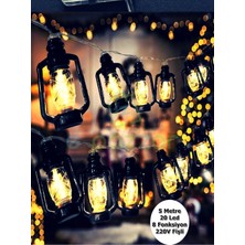 Nostaljik Siyah Kandil Lambası, 5 Mt., 20 Led, 8 Fonksiyon, 220V Fişli