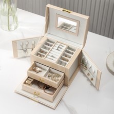 Feyza Design Şık Çok Gözlü Deri Takı ve Mücevher Kutusu, Kilitli, Aynalı, Çekmeceli