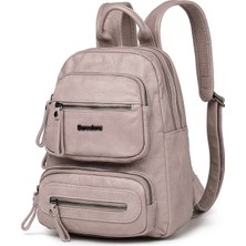 Hüvendo Barcelona Minik Boy Günlük Çok Cepli Kadın Sırt Çantası – Birinci Kalite Poliüretan Deri Pudra