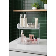 Feyza Design Iki Katlı Şeffaf Makyaj ve Banyo Düzenleyici Organizer Raf