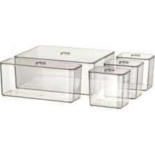 Feyza Design Füme Godmorgon Organizer Kutu Seti, 5 Parça Düzenleyici Organizatör
