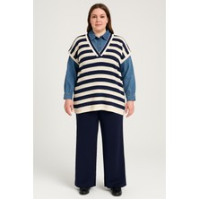 BezeXL Büyük Beden Kol Yaka Kot Siyah Ikili Triko Takım