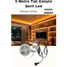 5 Metre Duvar ve Dolap Için Tak Çalıştır LED Şerit 120 LED 2000K Amber