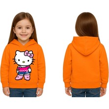 Sedirli Unisex Hello Kity  Baskılı Çocuk Swaetshirt  Baskılı Kapüşonlu 3 Iplik Şardonlu