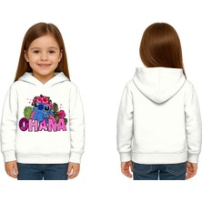 Sedirli Unisex Stitch Baskılı Çocuk Swaetshirt Baskılı Kapüşonlu 3 Iplik Şardonlu