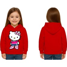 Sedirli Unisex Hello Kity  Baskılı Çocuk Swaetshirt  Baskılı Kapüşonlu 3 Iplik Şardonlu