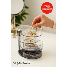 Feyza Design Şeffaf 4 Katlı Döner Organizer, Takı ve Aksesuarlar Için Taşınabilir Düzenleyici