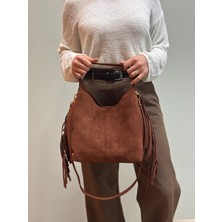 MaVaux Lea %100 Hakiki Nubuk Deri , Detaylı Şık Tasarım Süet El ve Omuz Çantası