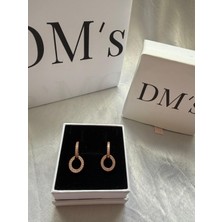 DMs Silver Rose Çift Halka Taş Gümüş Küpe