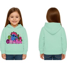 Sedirli Unisex Stitch Baskılı Çocuk Swaetshirt Baskılı Kapüşonlu 3 Iplik Şardonlu