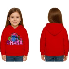 Sedirli Unisex Stitch Baskılı Çocuk Swaetshirt Baskılı Kapüşonlu 3 Iplik Şardonlu