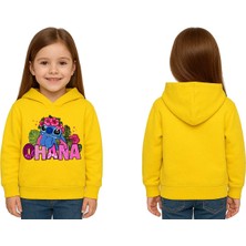 Sedirli Unisex Stitch Baskılı Çocuk Swaetshirt Baskılı Kapüşonlu 3 Iplik Şardonlu