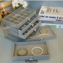 Feyza Design 5 Katlı Kadife Astarlı Gri Çekmeceli Takı Organizeri