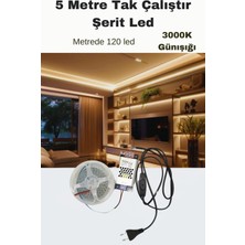 5 Metre Duvar LED Şerit Işık, Tak Çalıştır, 120 Led, Günışığı Ton