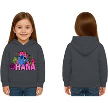 Sedirli Unisex Stitch Baskılı Çocuk Swaetshirt Baskılı Kapüşonlu 3 Iplik Şardonlu