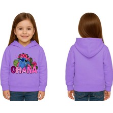 Sedirli Unisex Stitch Baskılı Çocuk Swaetshirt Baskılı Kapüşonlu 3 Iplik Şardonlu