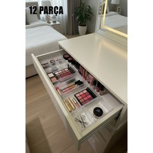 Feyza Design Şeffaf 12 Parça Çekmece Düzenleyici Seti, Makyaj ve Takı Organizeri