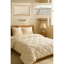 Tek Kişilik 3 Parça %100 Doğal Yün Uyku Seti | Yorgan + Ped + 1 Adet Yastık Çeyiz Seti