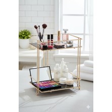 Feyza Design Iki Katlı Kare Çok Amaçlı Banyo ve Kozmetik Organizer, Gold