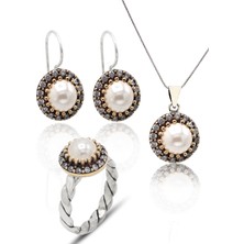 Midyat Nurtaş Gümüş Inci Taşlı El Işi Otantik Gümüş Üçlü Set 201024831