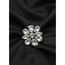 Barış Dizayn Bros Şeffaf Gümüş Kristal Broş