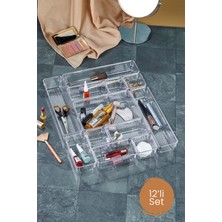 Feyza Design 12 Parça Ayarlanabilir Çekmece Iç Düzenleyici Makyaj ve Takı Organizer