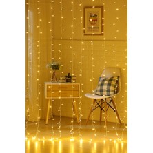 2x2 Pilli 8 Fonksiyonlu 200 LED Sarı Suya Dayanıklı Perde Şerit LED
