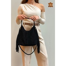 MaVaux Lea %100 Hakiki Nubuk Deri , Detaylı Şık Tasarım Süet El ve Omuz Çantası