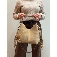 MaVaux Lea %100 Hakiki Nubuk Deri , Detaylı Şık Tasarım Süet El ve Omuz Çantası