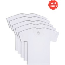 Özkan Underwear Özkan 0803 5'li Paket Erkek Çocuk %100 Pamuklu Ribana Esnek Rahat Kısa Kollu Geniş Yaka Atlet Fanila