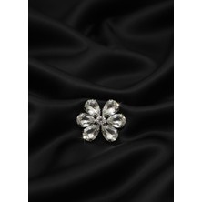 Barış Dizayn Bros Sofistike Gümüş Taşlı Çiçek Broş