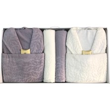 Royam Durul Antik Kısmi Kadife Pamuklu 8 Parça Aile Bornoz Seti