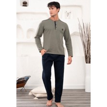 Pelin Uzun Kollu Kalın Kışlık Pijama TAKIMI-HAKI-6218