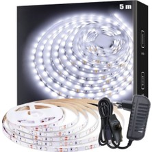 5 Metre Beyaz Şerit LED Işık, Aç/kapa Anahtarlı, Adaptörlü Aydınlatma