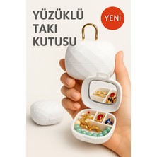 Feyza Design Taşınabilir Yüzüklü Takı Kutusu, Ayna ve 4 Bölmeli Mini Mücevher Organizer