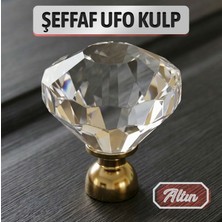 Badem10 Şeffaf Kristal Görünümlü Altın Saplı Ufo Düğme Mobilya Dolap Çekmeceler Için Şeffaf Düğme Kulp
