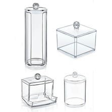 Feyza Design 4'lü Makyaj Temizleme Düzenleyici Set Kapaklı Kare Organizer