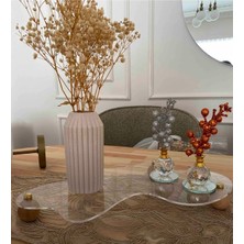 Feyza Design Şeffaf Pleksi Top Organizer, Gold Detaylı, Düğmeli, Ahşap Ayaklı