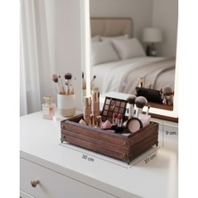 Feyza Design Ahşap Makyaj Organizeri, 30X20 Cm, 9 cm Yüksekliğinde Şık Düzenleme Kutusu