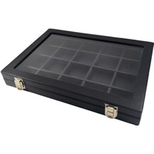 Feyza Design Şık Siyah 20 Bölmeli Camlı Takı Organizer, Deri Iç Kapaklı