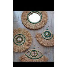 4 Lü Aynalı Duvar Süsü Boncuklu Rafya