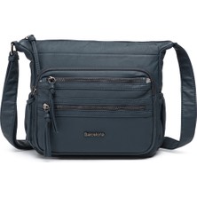 Hüvendo Barcelona Küçük Boy Çok Cepli Uzun Çapraz Askılı Spor ve Günlük Kadın Omuz Çantası Jeans Mavi