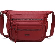 Hüvendo Barcelona Orta Boy Çok Cepli Uzun Çapraz Askılı Spor ve Günlük Kadın Omuz Çantası Bordo