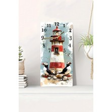 KutuTR 3D Görünümlü 2d Uv Baskı Mdf Tablo Saat – Deniz Feneri ve Martı Figürlü – 20X40 CM-DTS156
