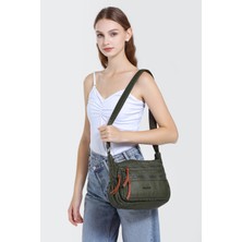 Hüvendo Barcelona Küçük Boy Çok Cepli Uzun Çapraz Askılı Spor ve Günlük Kadın Omuz Çantası Koyu Yeşil